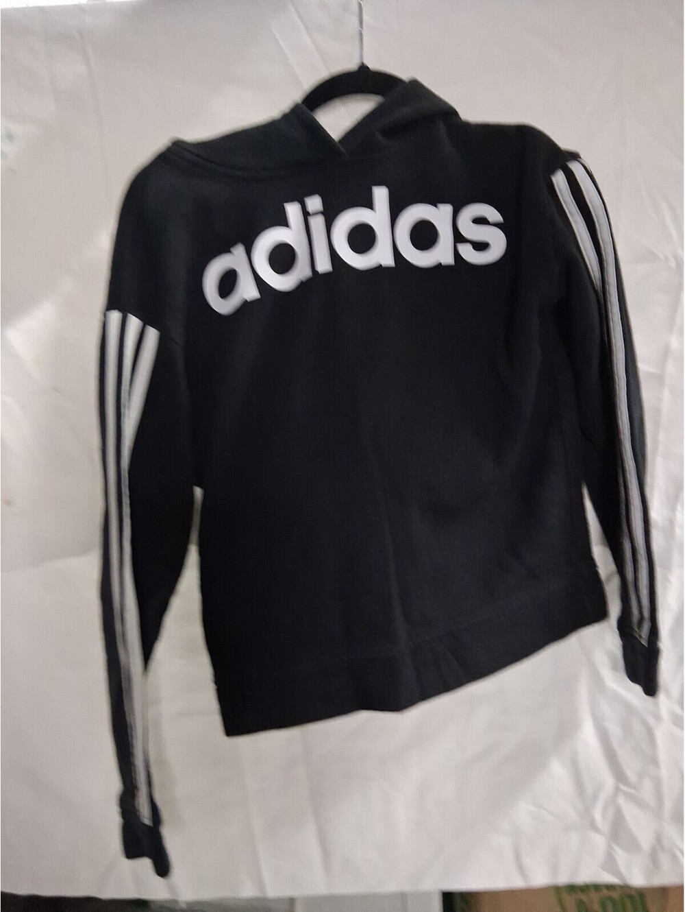 Adidas Kids Pullover Hoodie Large (14) Black White Spell out Logo /stripes H2